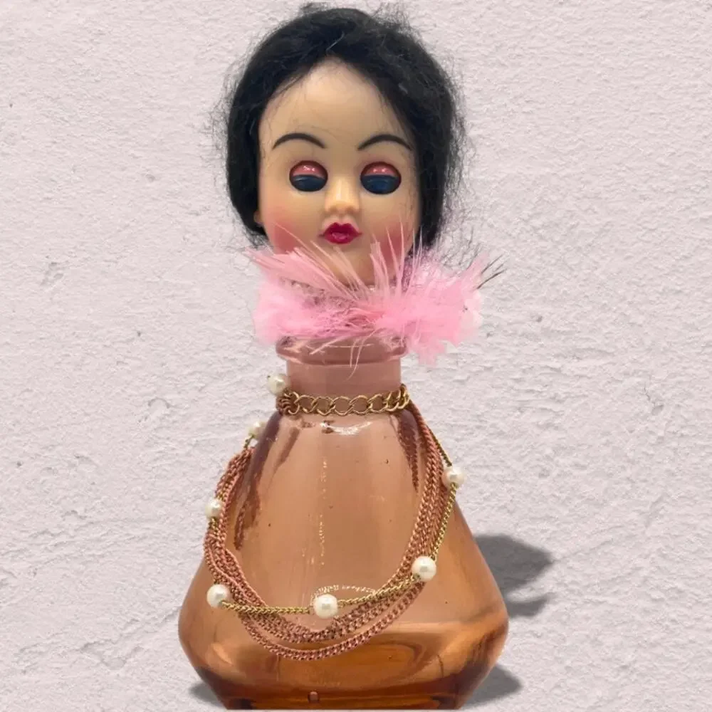 Upcycled Vintage Perfume Bottle Doll Head | Altered Art Cute Boudoir Decor - Picture 11 of 11